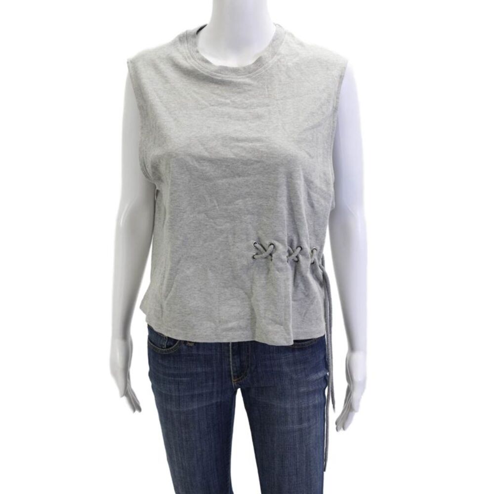 Rocket x Lunch Womens Cropped Tank Lace Up Crew Neck Gray Cotton Tencel Size S